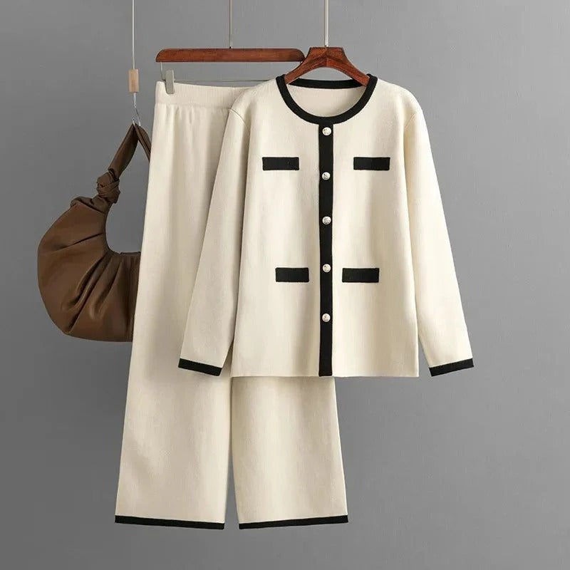 Knit Two-Piece Set with Black Contrast Detailing . .