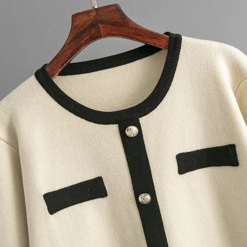 Knit Two-Piece Set with Black Contrast Detailing . .