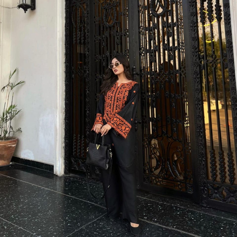 Rachelle – Black Embroidered Cotton 2-Piece Outfit 🖤✨