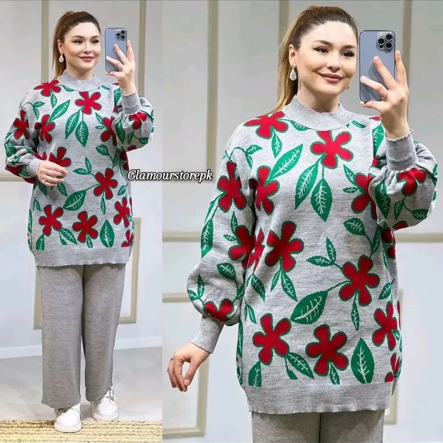 Comfort Flower Printed Premium Quality Winter 2-Pcs Co-Ord Set. WWTS-01