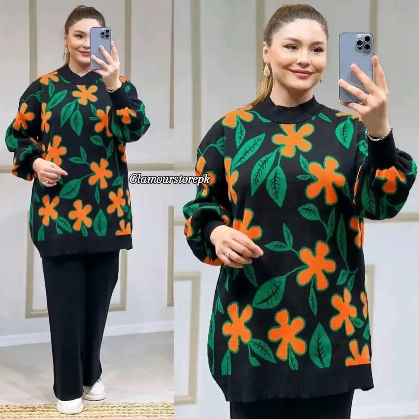 Comfort Flower Printed Premium Quality Winter 2-Pcs Co-Ord Set. WWTS-01