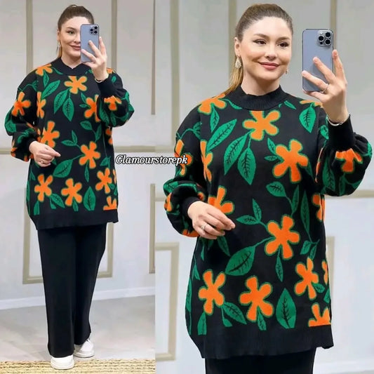 Comfort Flower Printed Premium Quality Winter 2-Pcs Co-Ord Set. WWTS-01