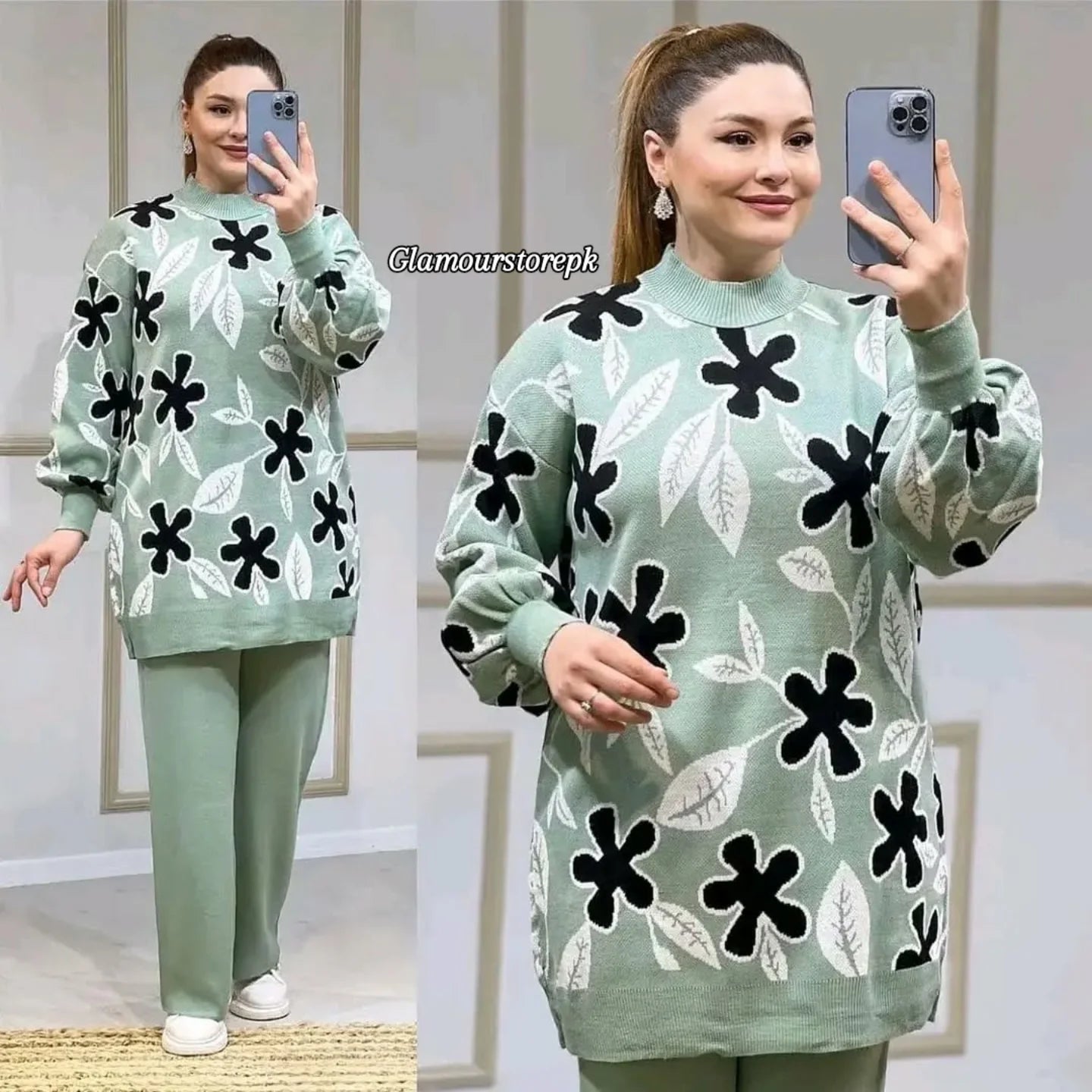 Comfort Flower Printed Premium Quality Winter 2-Pcs Co-Ord Set. WWTS-01
