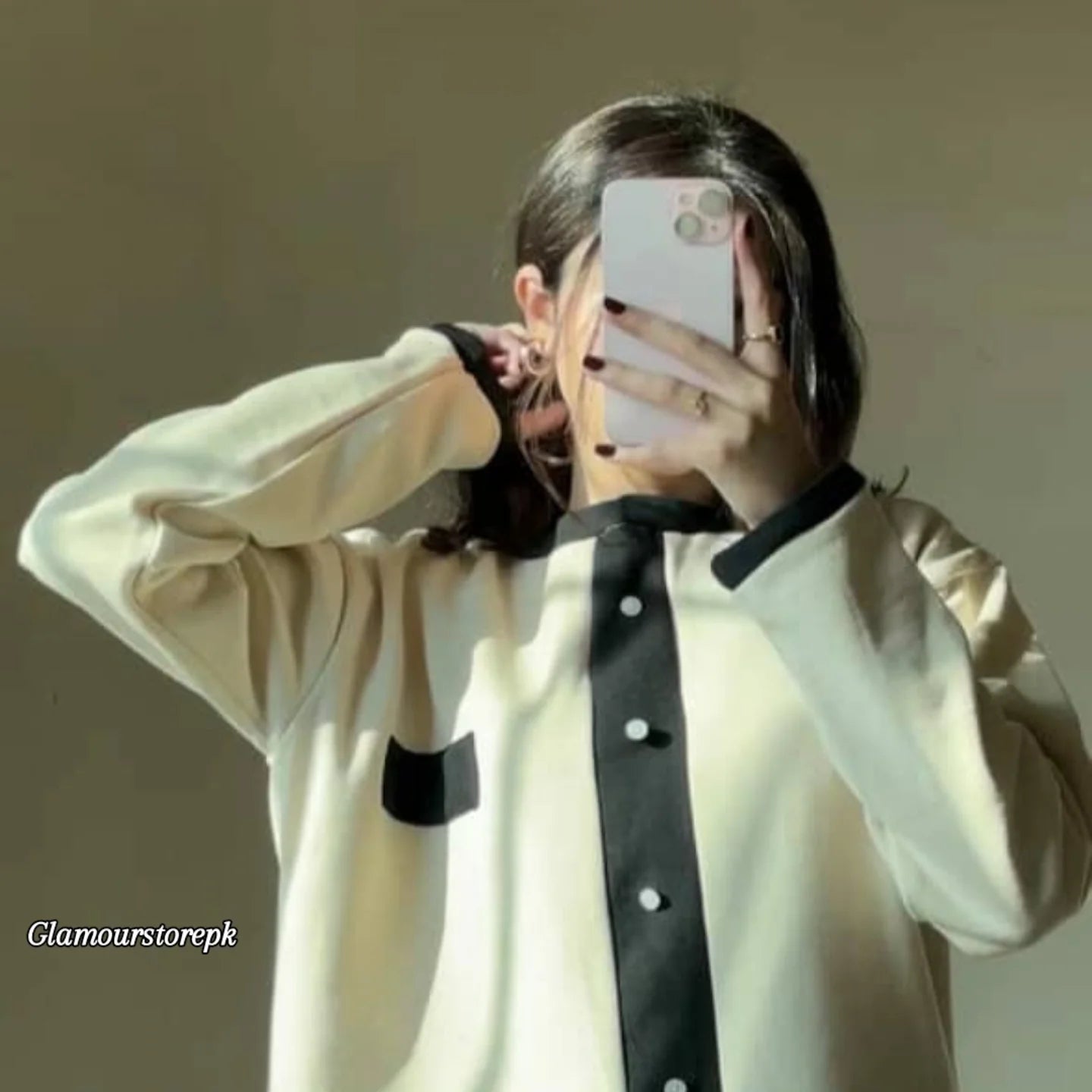 Knit Two-Piece Set with Black Contrast Detailing . .