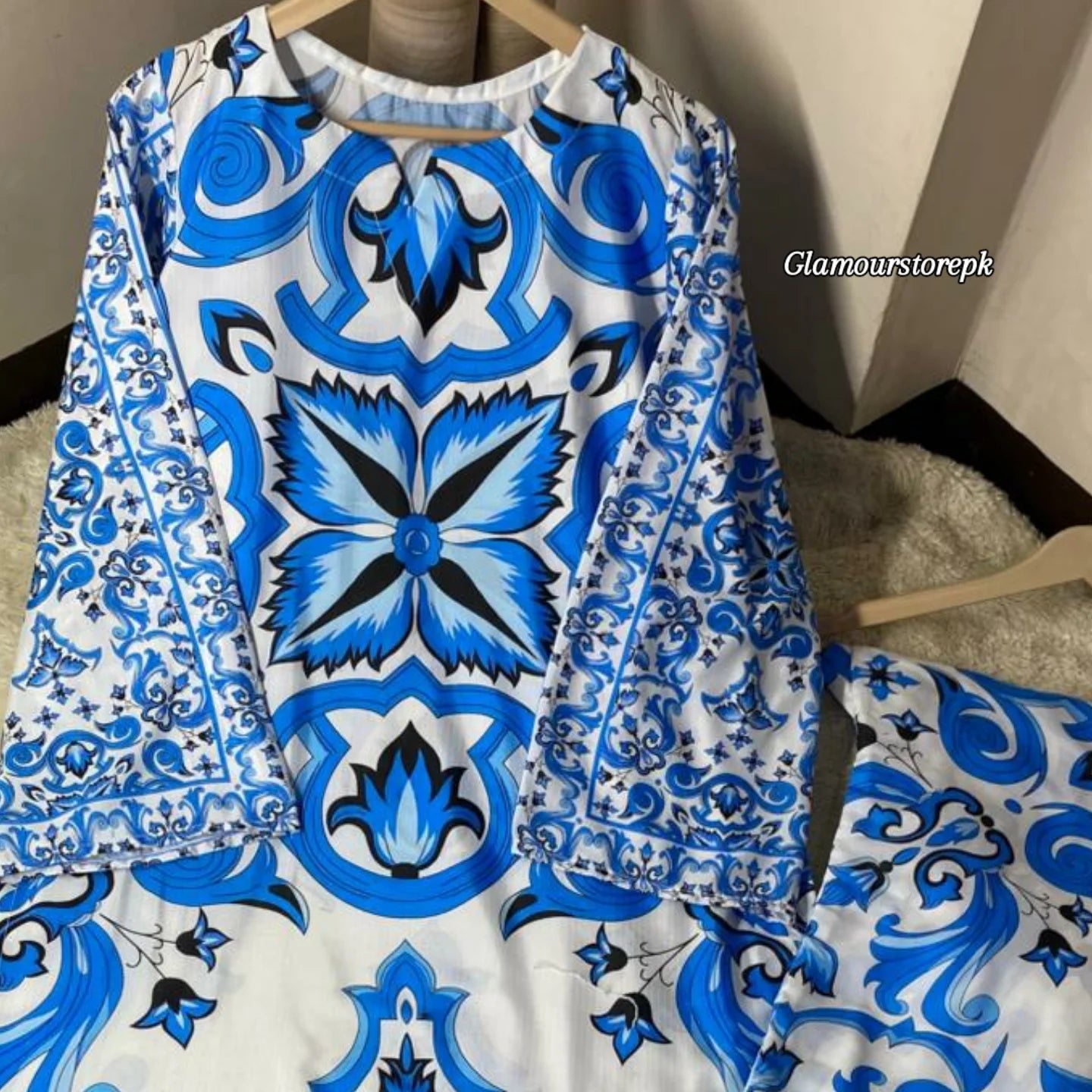 Blue Royal Printed kaftan maxi – 2 Piece Set