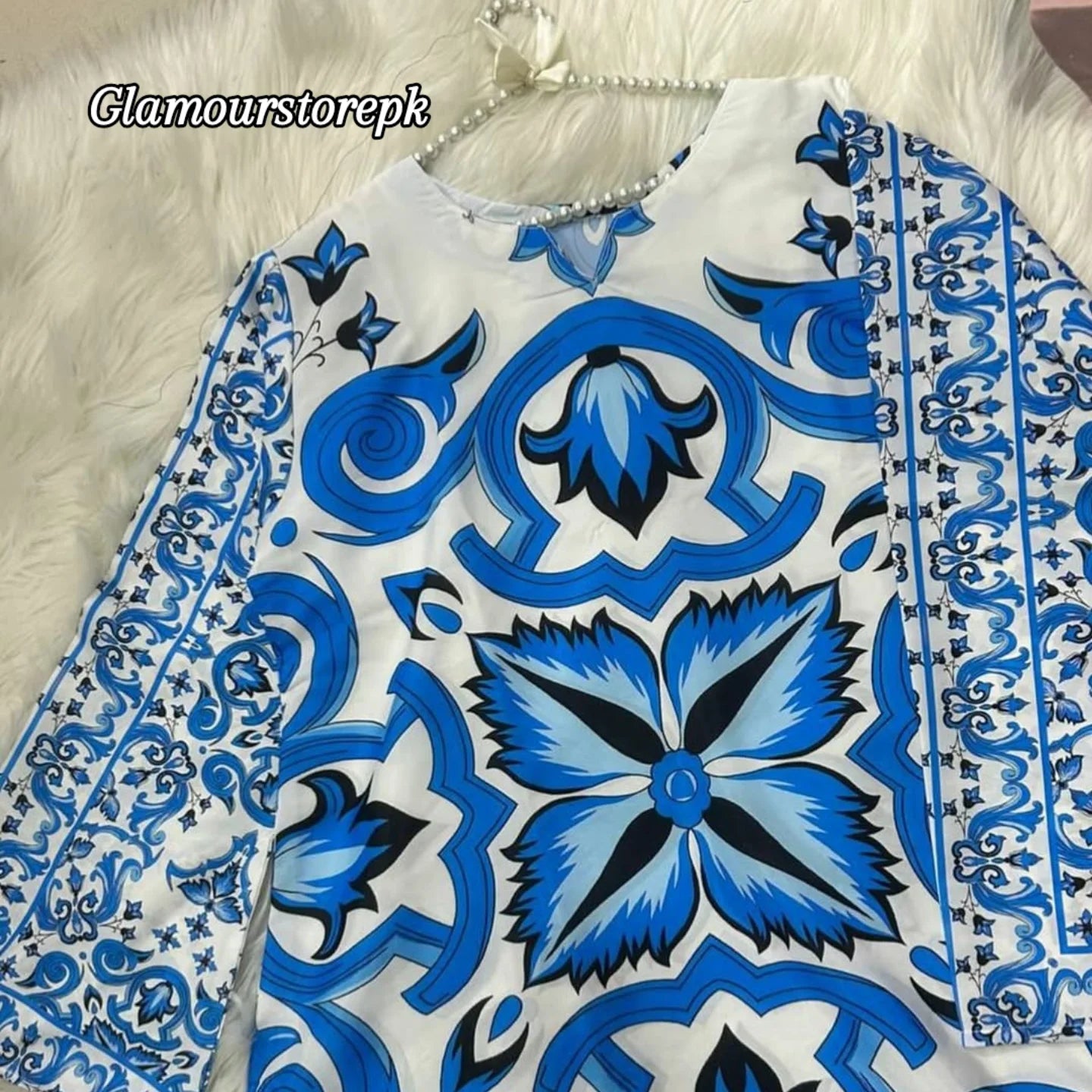 Blue Royal Printed kaftan maxi – 2 Piece Set