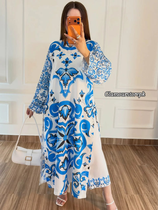 Blue Royal Printed kaftan maxi – 2 Piece Set
