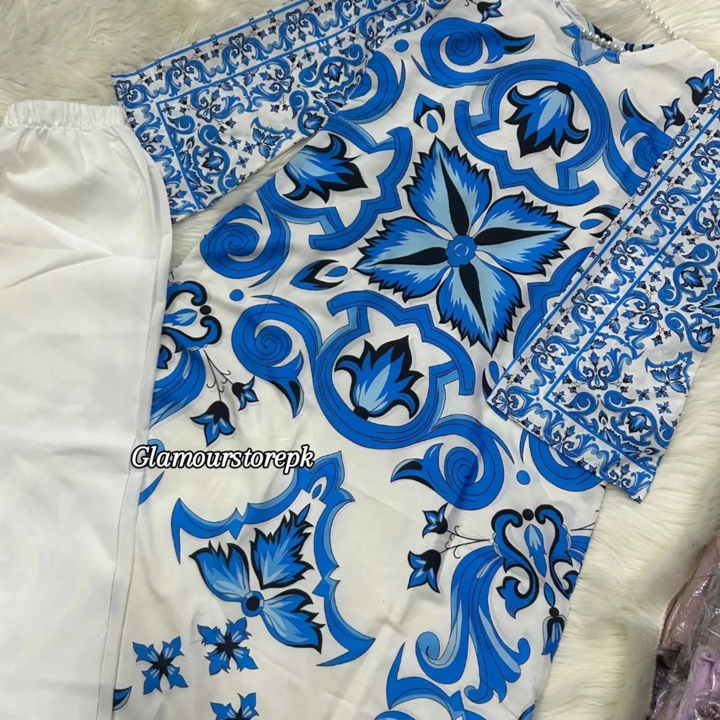 Blue Royal Printed kaftan maxi – 2 Piece Set